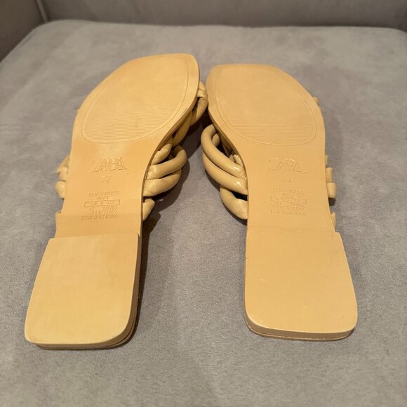 Zara Tan Leather Knot Detail Sandals Size 37 - 6.5 - Picture 3 of 4